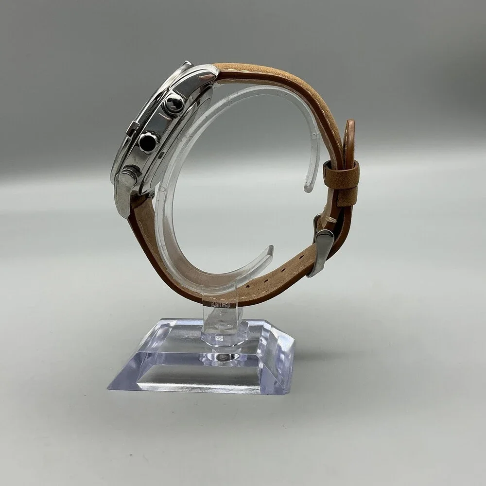 Citizen Eco-Drive Brycen Mens Watch 43mm Silver Tone Brown Leather Chronograph